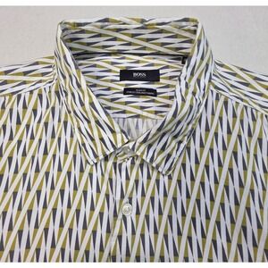 Hugo Boss Mens Shirt 3XL Slim Fit‎ Geometric Print Italian Fabrics LIMITED USE